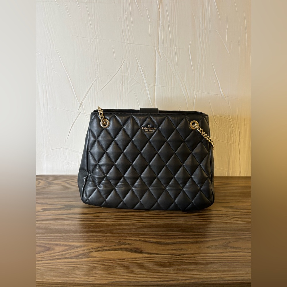 KATE SPADE Black Quilted Shoulder Bag with Chain Strap